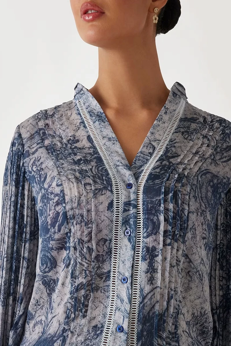 Guess NEW JOSETTE LS TOP Kadın Mavi Gömlek W5RH16WDW82-P7VG