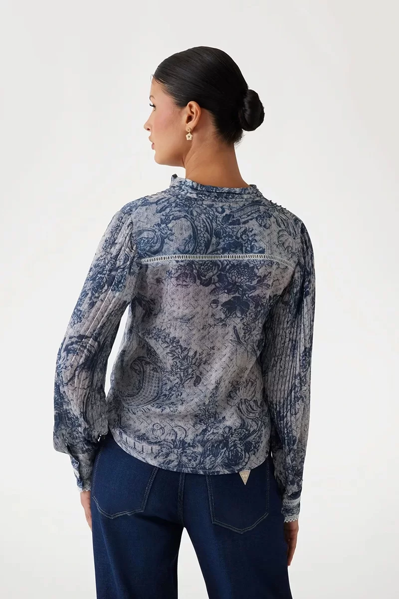 Guess NEW JOSETTE LS TOP Kadın Mavi Gömlek W5RH16WDW82-P7VG