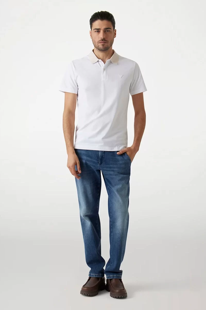 Guess Nolan Ss Polo Erkek Beyaz T-Shirt M5GP66J1314-G011