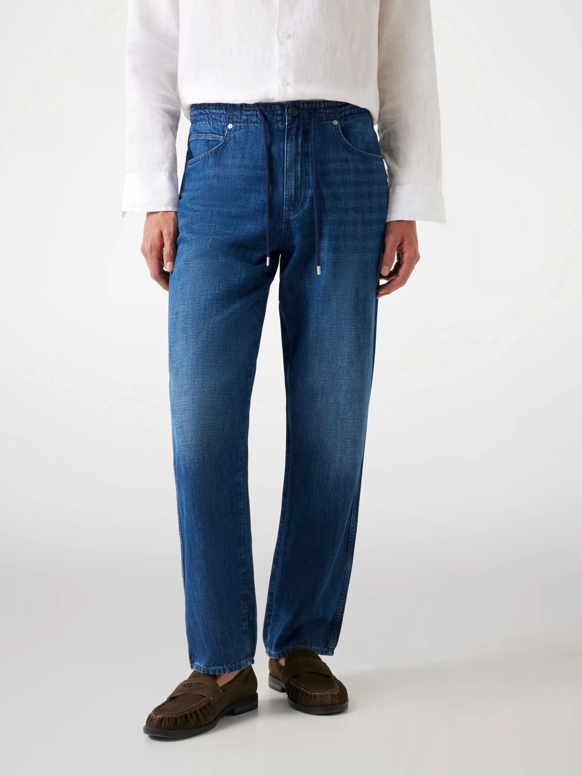 Guess Owen Erkek Mavi Keten Karışımlı Regular Fit Jean M5YAT5D5NO0-GNVA
