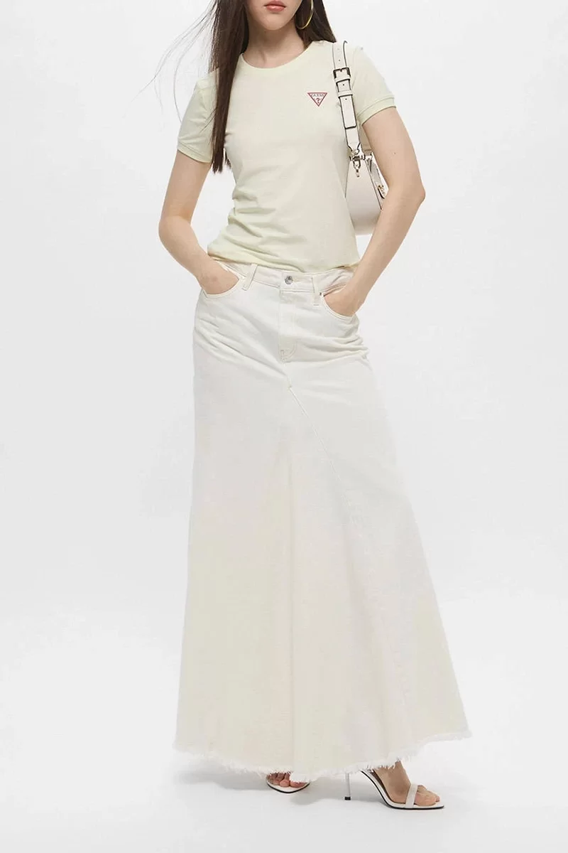 Guess PANELED MAXI SKIRT Kadın Beyaz Etek W5GD95D5N92-WHSE