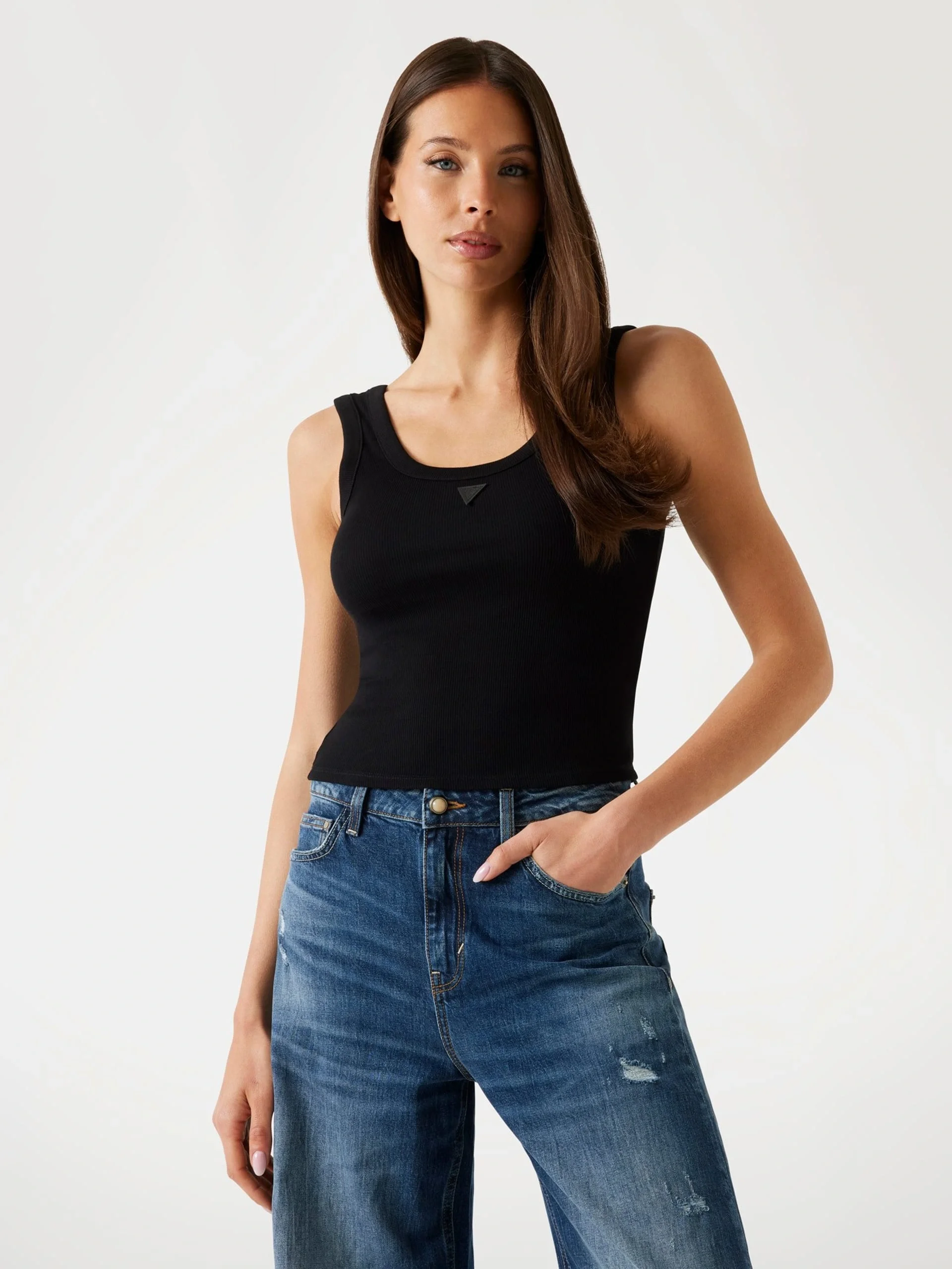Guess Patch Kadın Siyah Top W5YP54KA0H1-JBLK
