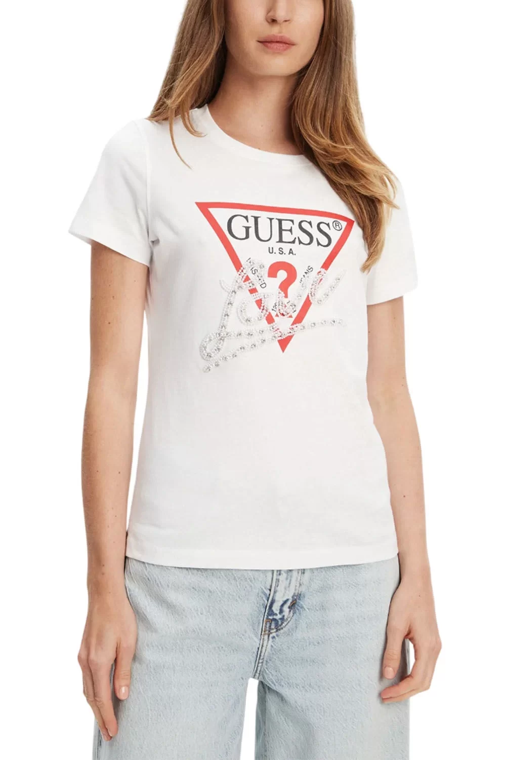 Guess Pearls Kadın Beyaz Regular Fit T-Shirt W5YI40I3Z14-G011