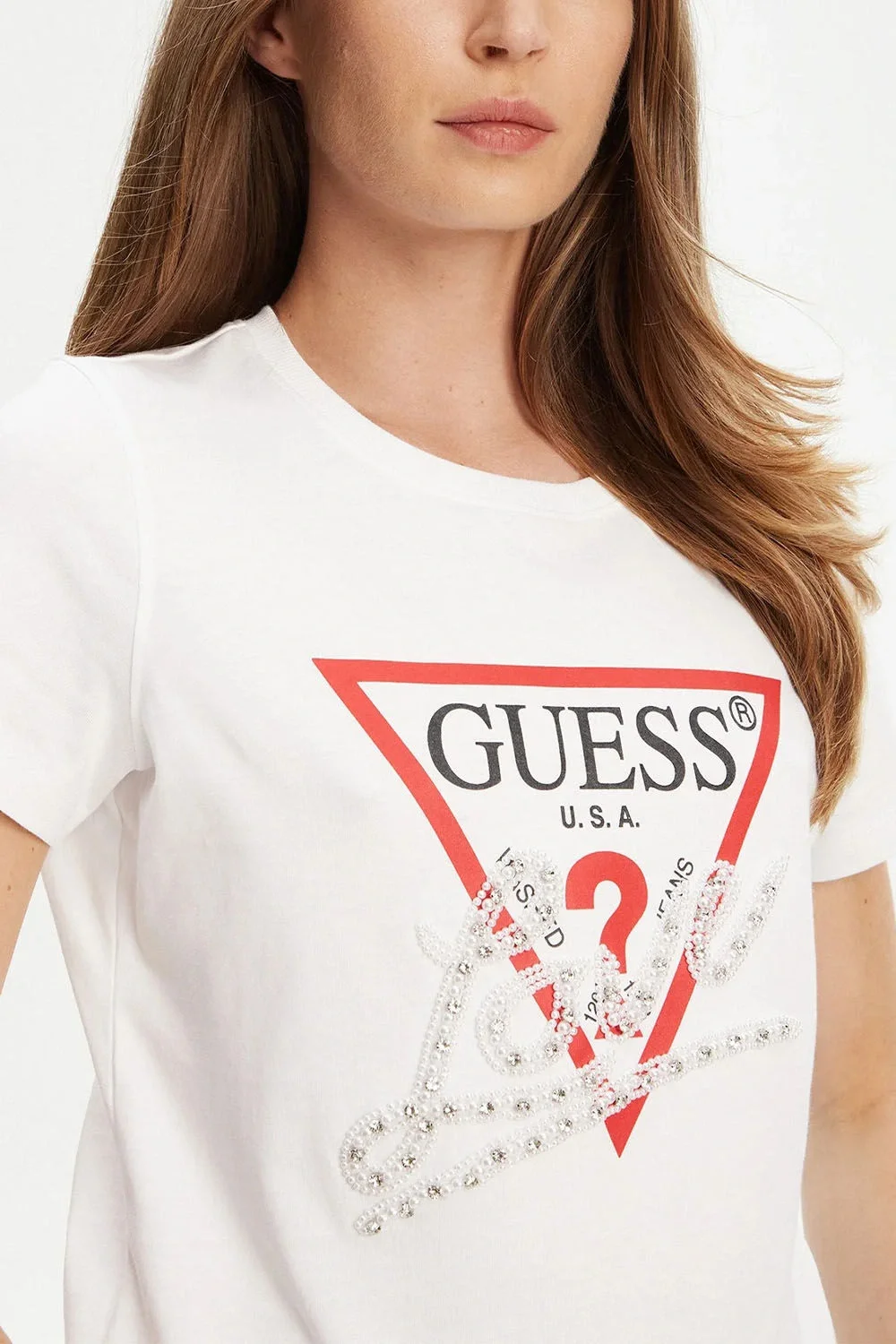 Guess Pearls Kadın Beyaz Regular Fit T-Shirt W5YI40I3Z14-G011