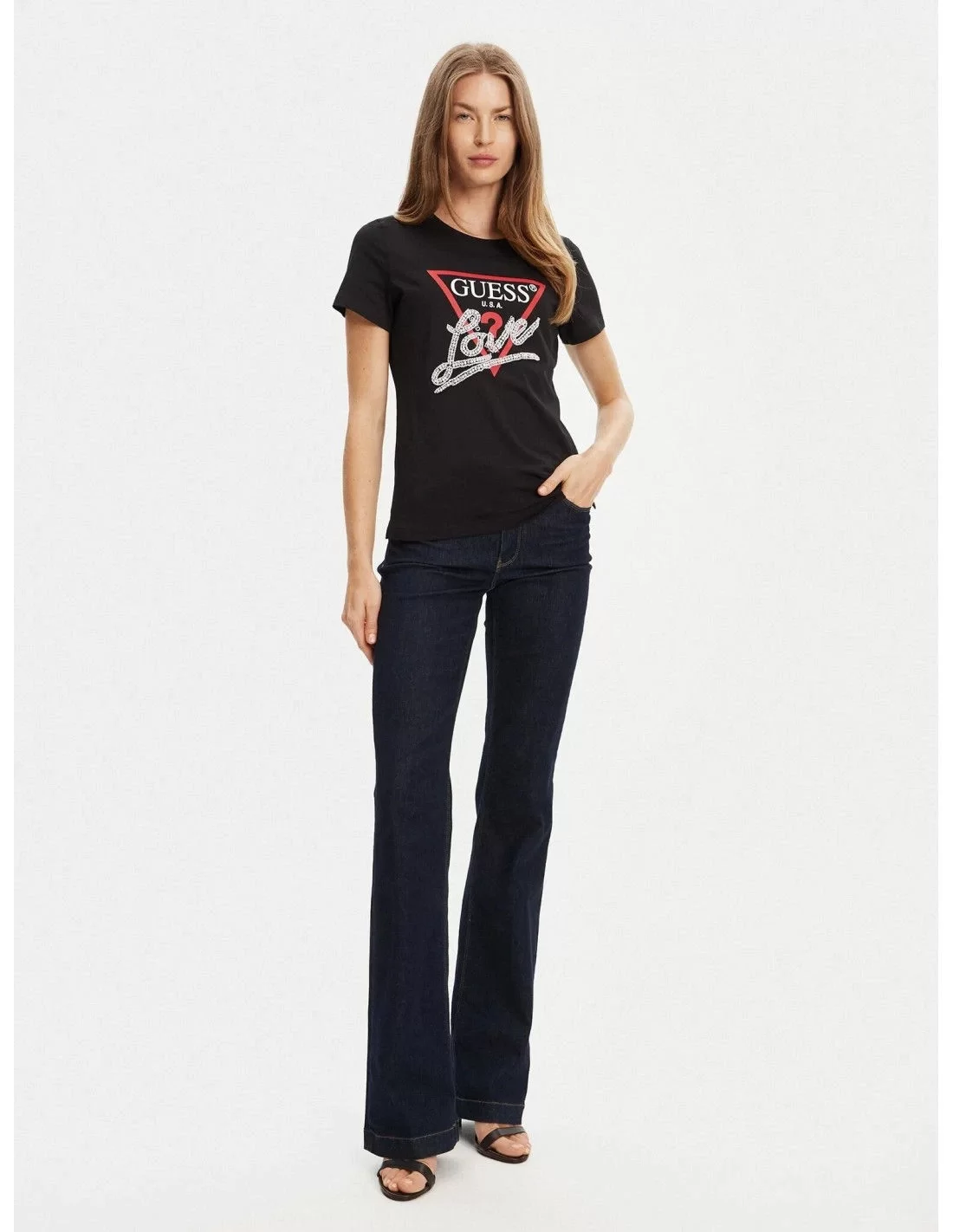 Guess Pearls Kadın Siyah Regular Fit T-Shirt W5YI40I3Z14-JBLK