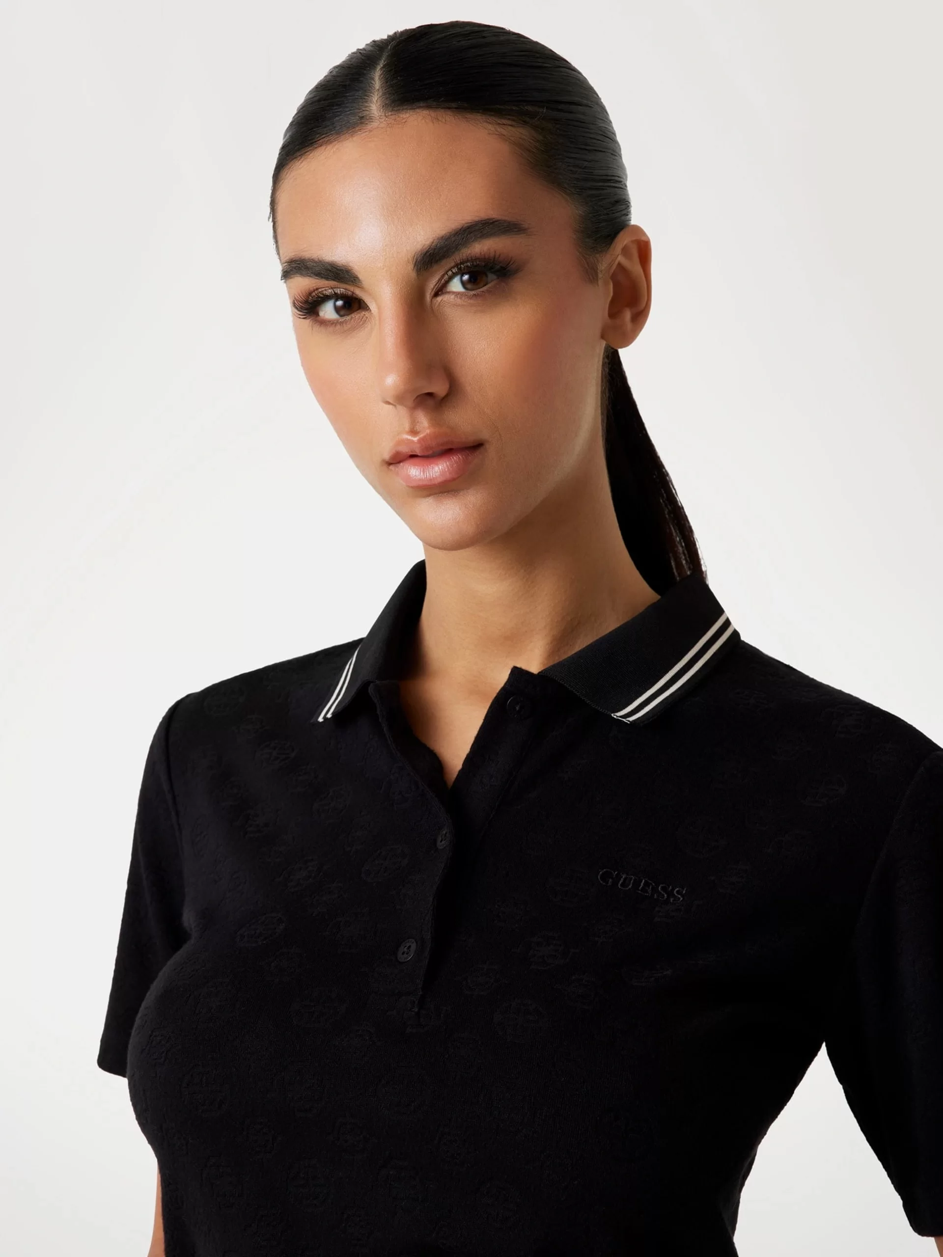 Guess Peony Kadın Siyah Aktif Slim Fit Polo T-Shirt V5YP01KCX12-FJ86