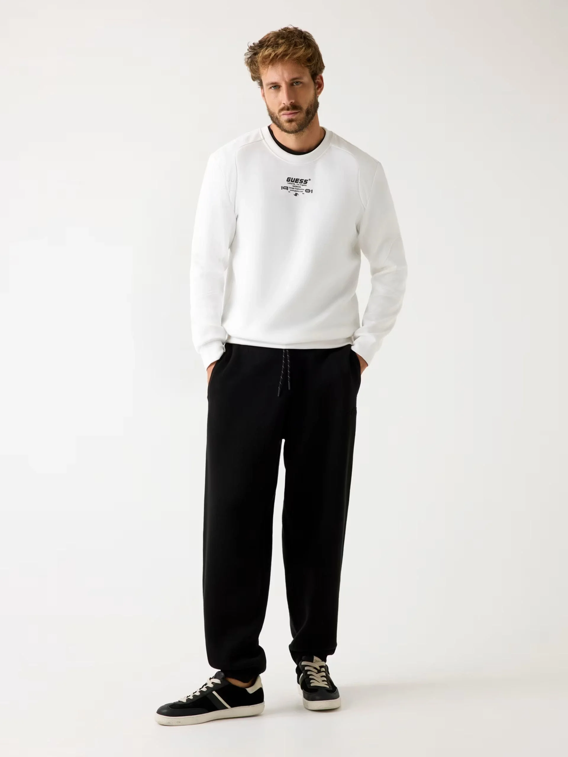 Guess Ryota Erkek Beyaz Aktif Scuba Sweatshirt Z5BQ00KCNS2-G018