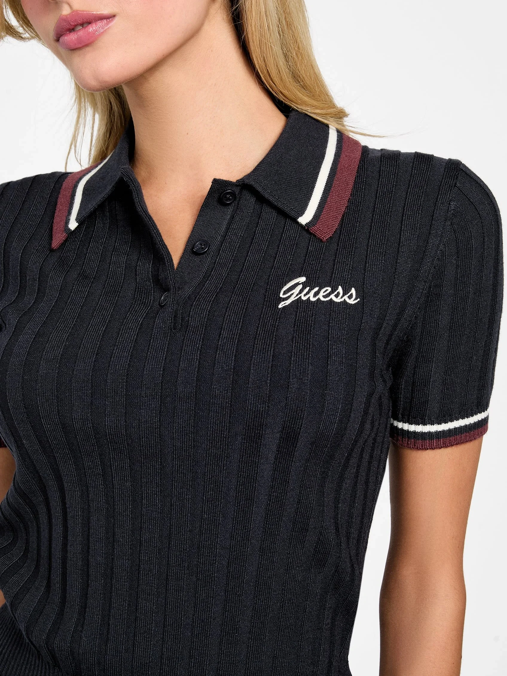 Guess Sabina Kadın Lacivert Aktif Slim Fit Yün Karışımlı Triko Polo T-Shirt V5BP04Z1152-A74A