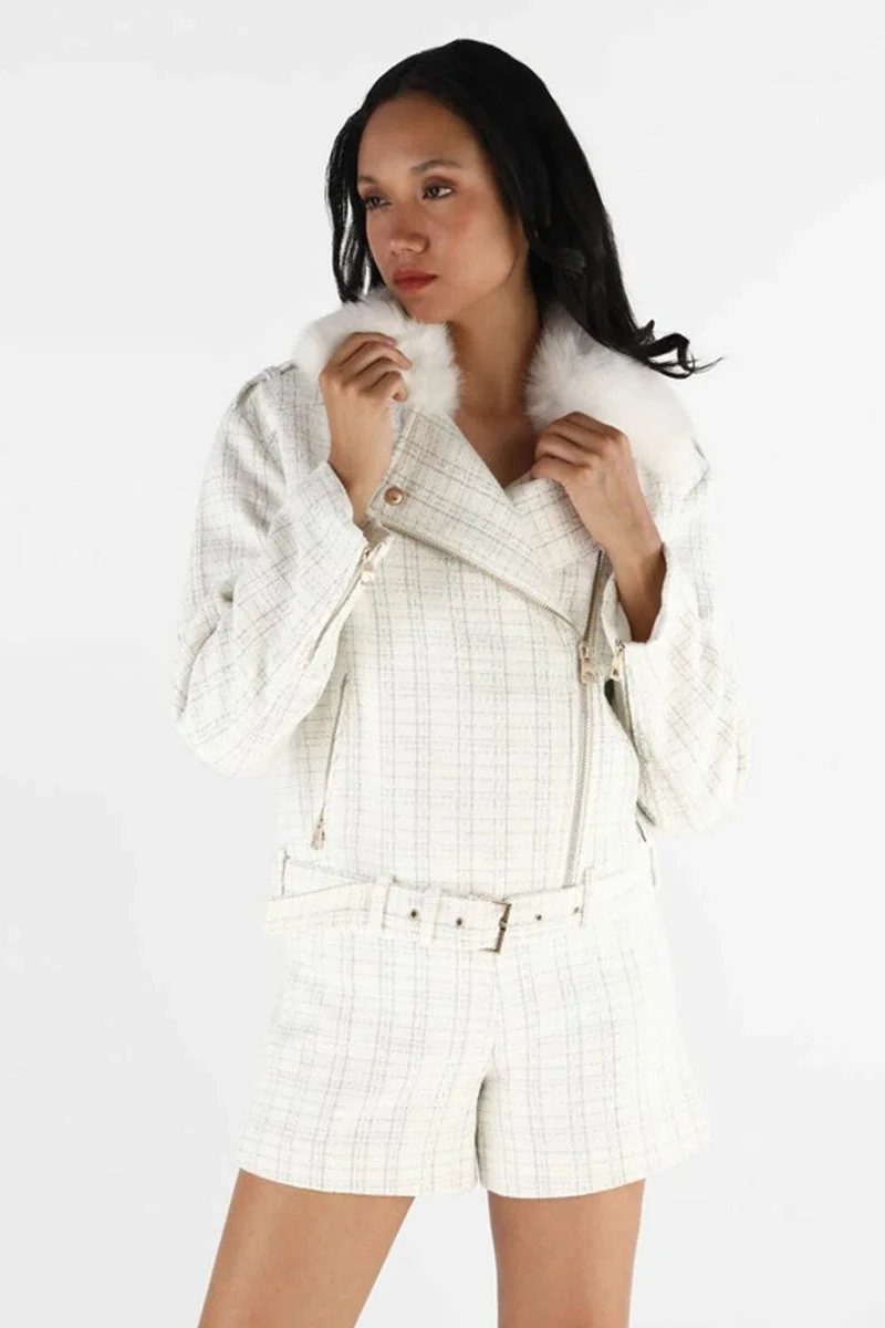 Guess Sandra Kadın Beyaz Biker Ceket W5BL16W2382-F0YK