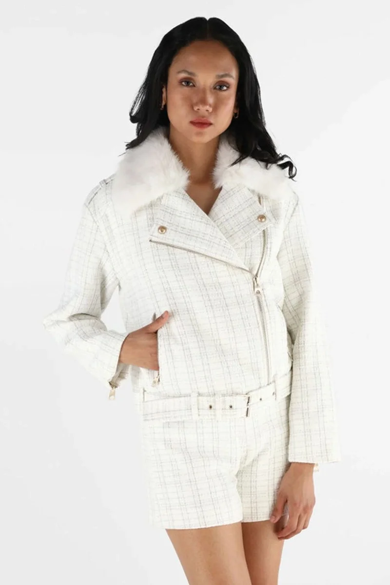 Guess Sandra Kadın Beyaz Biker Ceket W5BL16W2382-F0YK