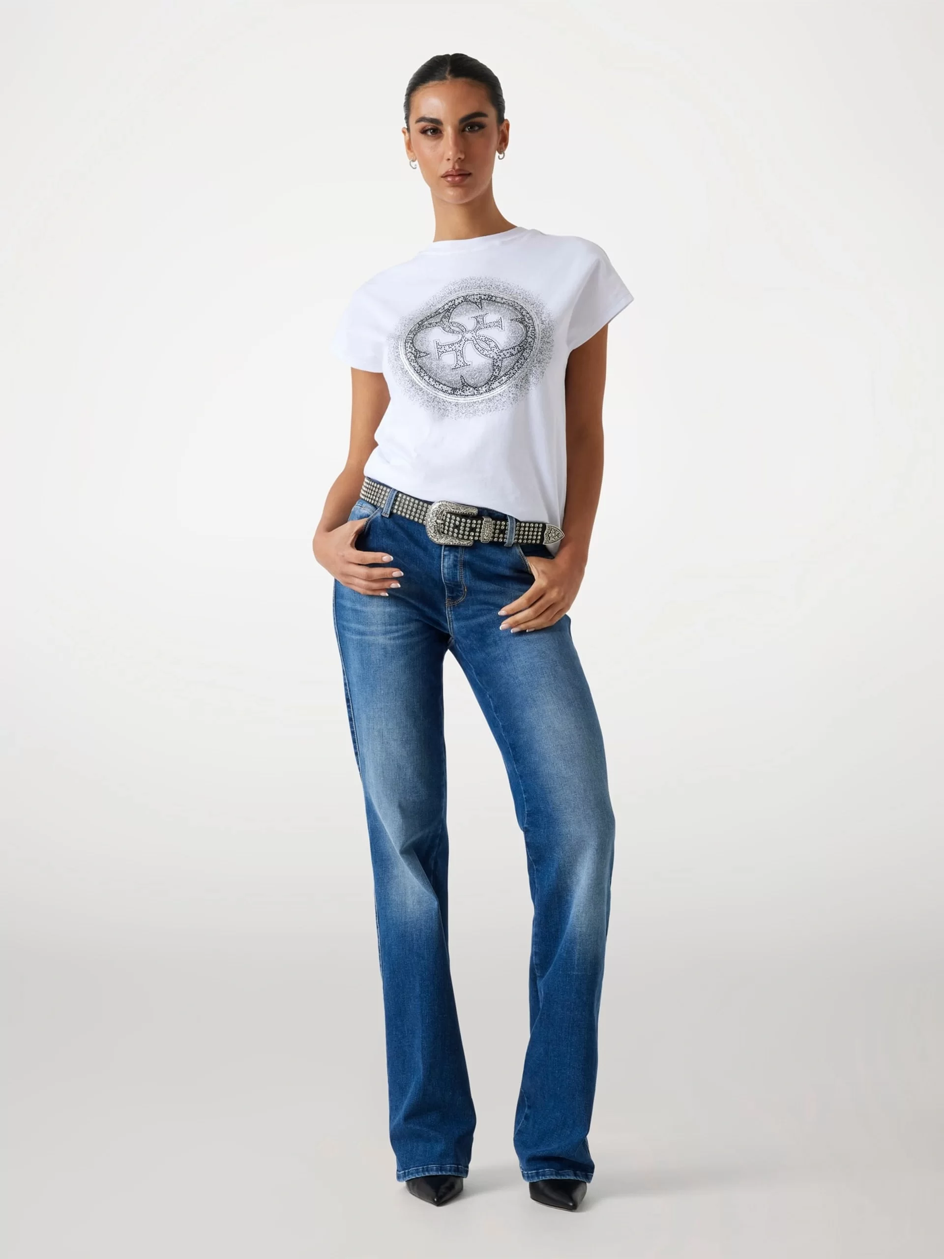 Guess Shaded Kadın Beyaz Slim Fit T-Shirt W5YI14I3Z14-G011
