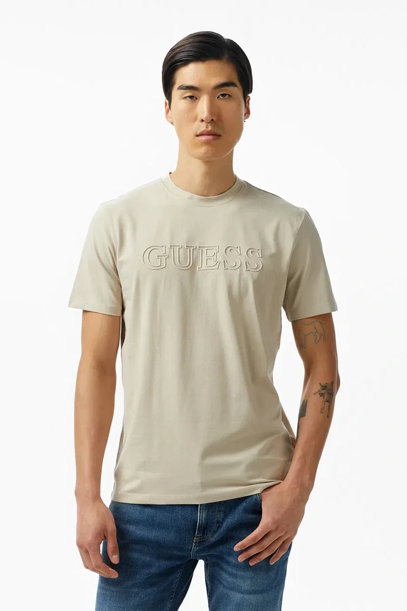 Guess Alphy Erkek Bej Aktif Regular Fit T-Shirt Z2YI11J1314-G9D0