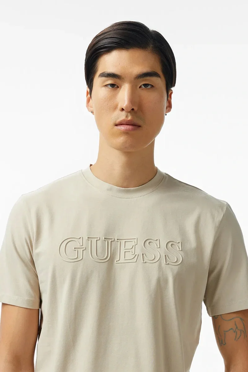 Guess Alphy Erkek Bej Aktif Regular Fit T-Shirt Z2YI11J1314-G9D0