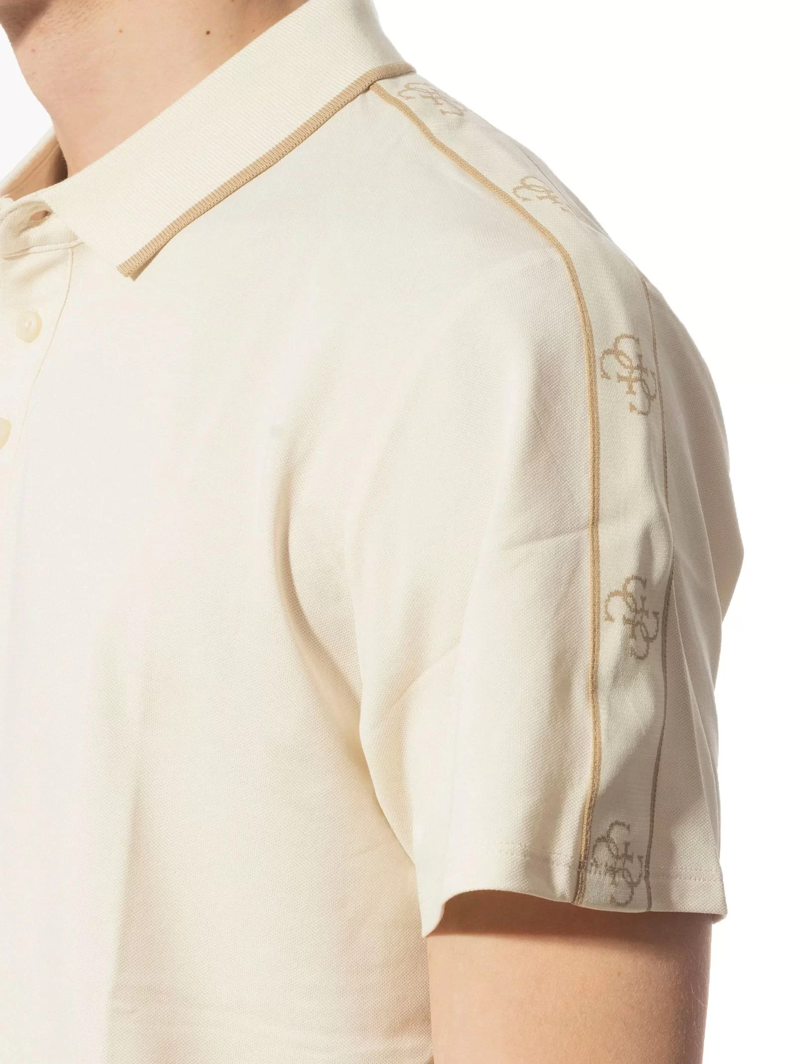 Guess SS GUESS QUATTRO G TAPE POLO Erkek Bej T-shirt M4YP40KARS0-G1V7