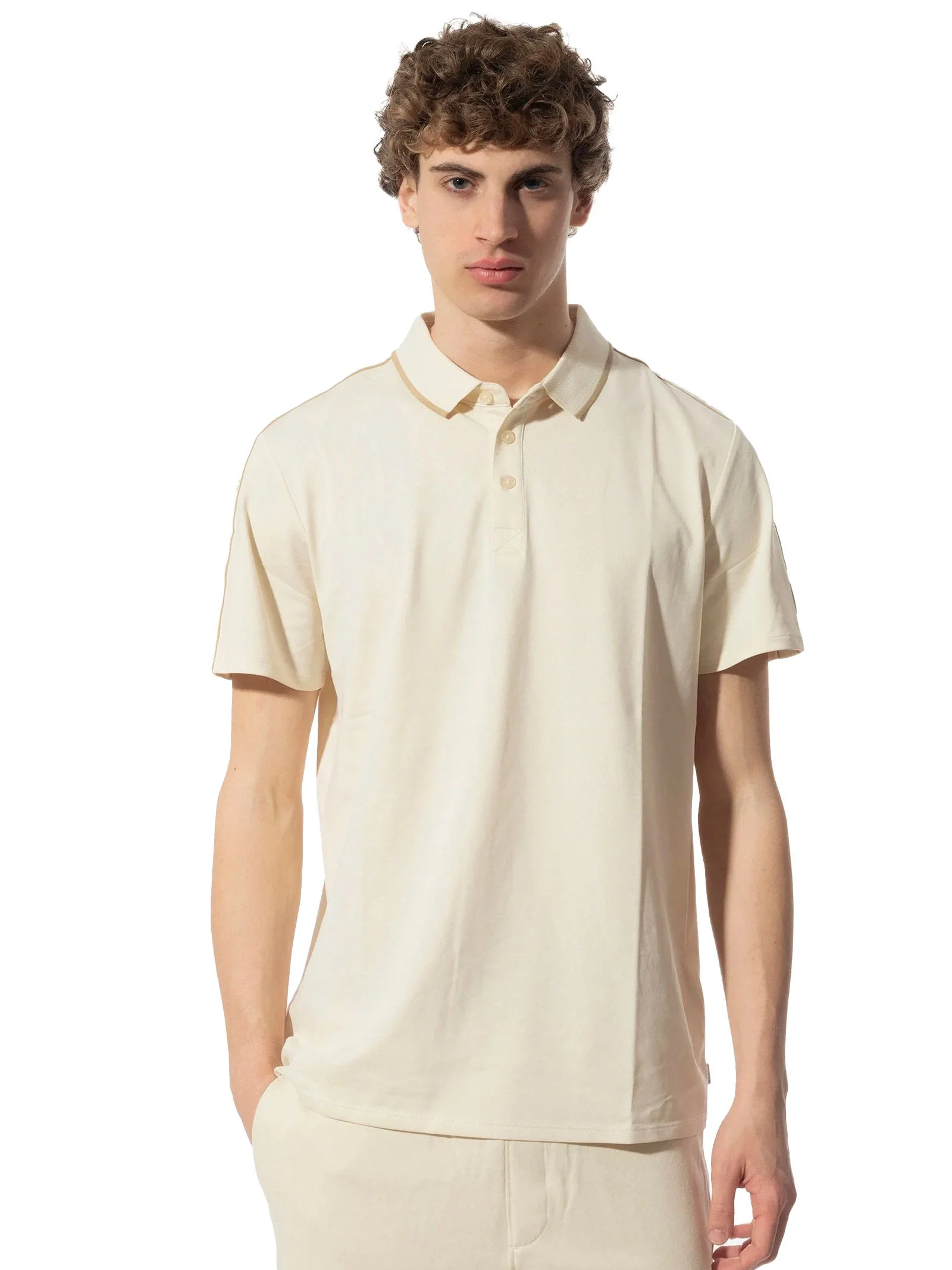 Guess SS GUESS QUATTRO G TAPE POLO Erkek Bej T-shirt M4YP40KARS0-G1V7