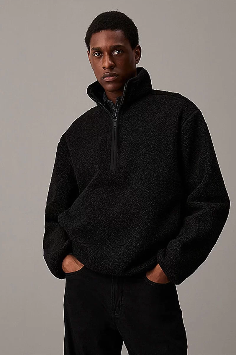 CK Jeans HALF ZIP SHERPA Erkek SİYAH Sweatshirt J30J326679-BEH