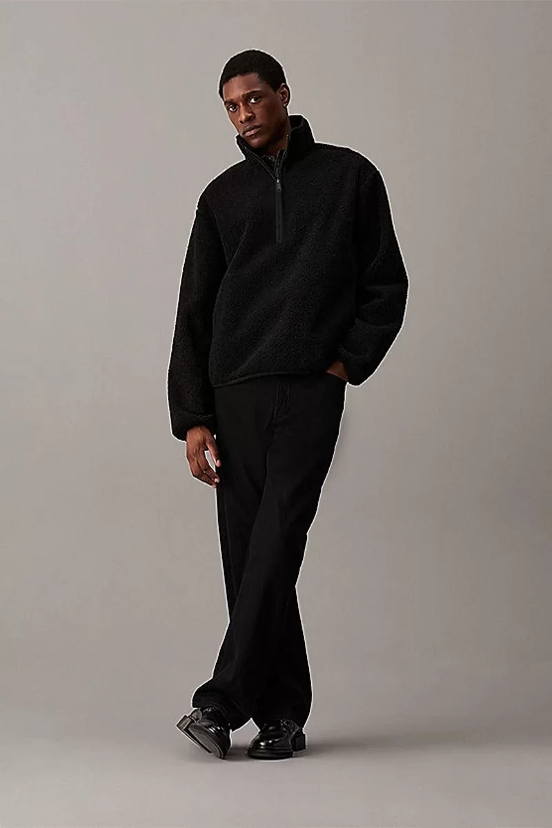 CK Jeans HALF ZIP SHERPA Erkek SİYAH Sweatshirt J30J326679-BEH