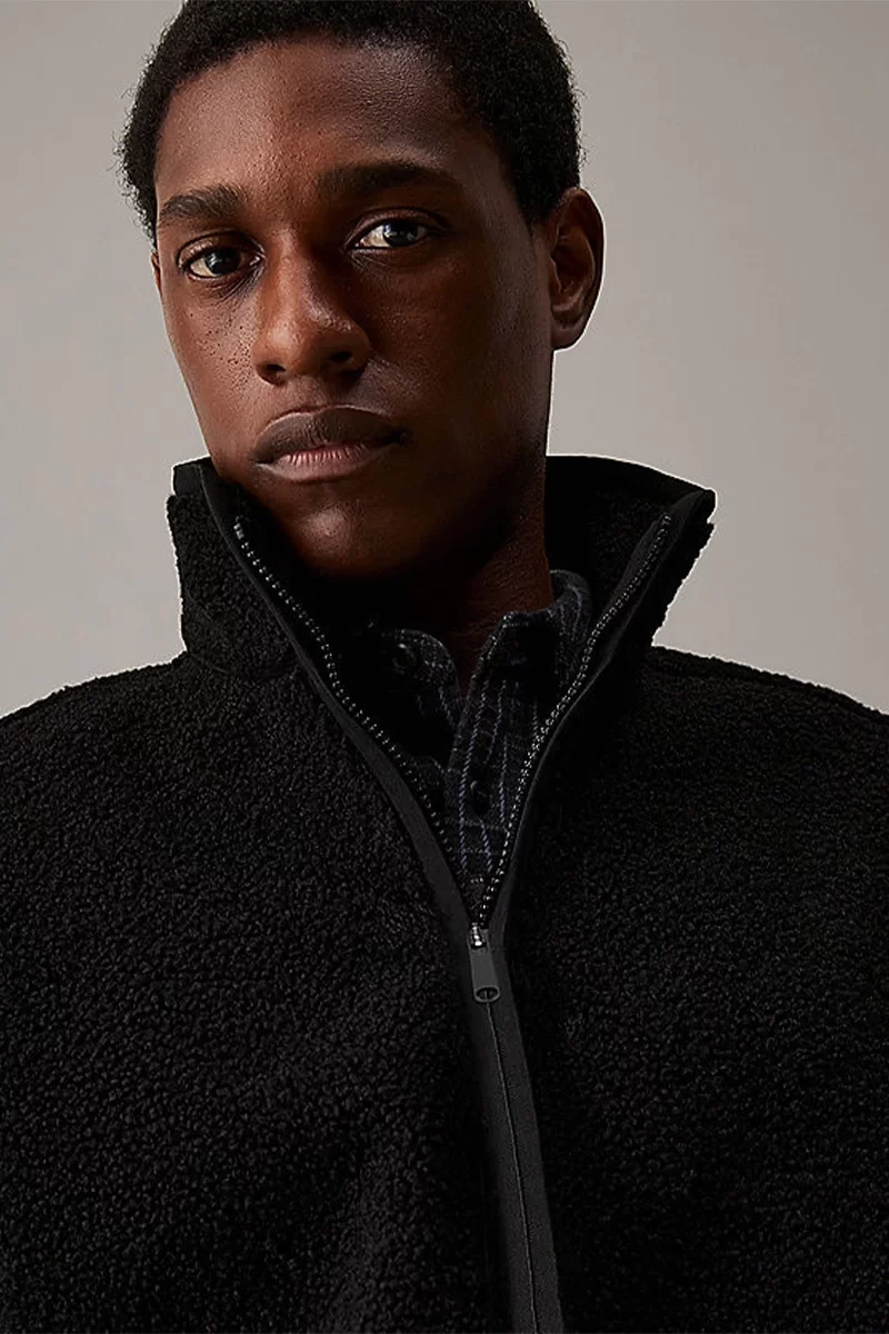 CK Jeans HALF ZIP SHERPA Erkek SİYAH Sweatshirt J30J326679-BEH