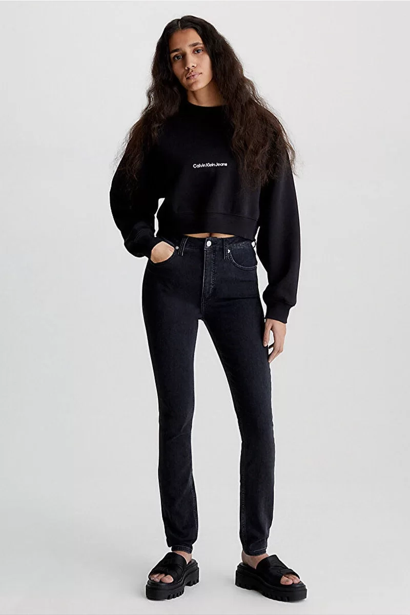 Calvin Klein Kadın Yüksek Belli Dar Denim Siyah Kot Pantolon