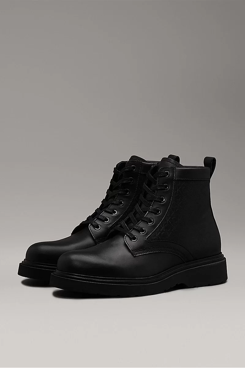 Calvin Klein LACE UP BOOT W/ ZIP MONO Erkek Siyah Bot HM0HM01580-0GR