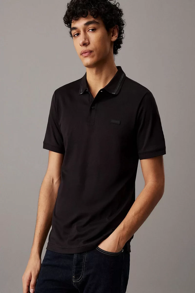 Calvin Klein Erkek Siyah Şerit Detaylı Polo Yaka T-shirt
