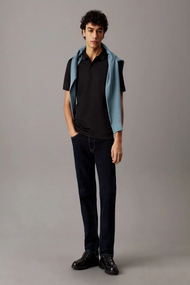 Calvin Klein Erkek Siyah Şerit Detaylı Polo Yaka T-shirt