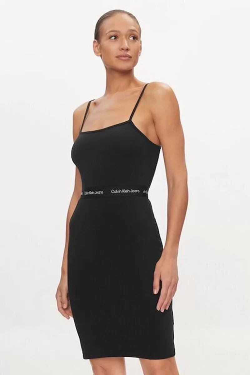 CK Jeans LOGO ELASTIC STRAPPY DRESS Kadın Siyah Elbise J20J219644-BEH