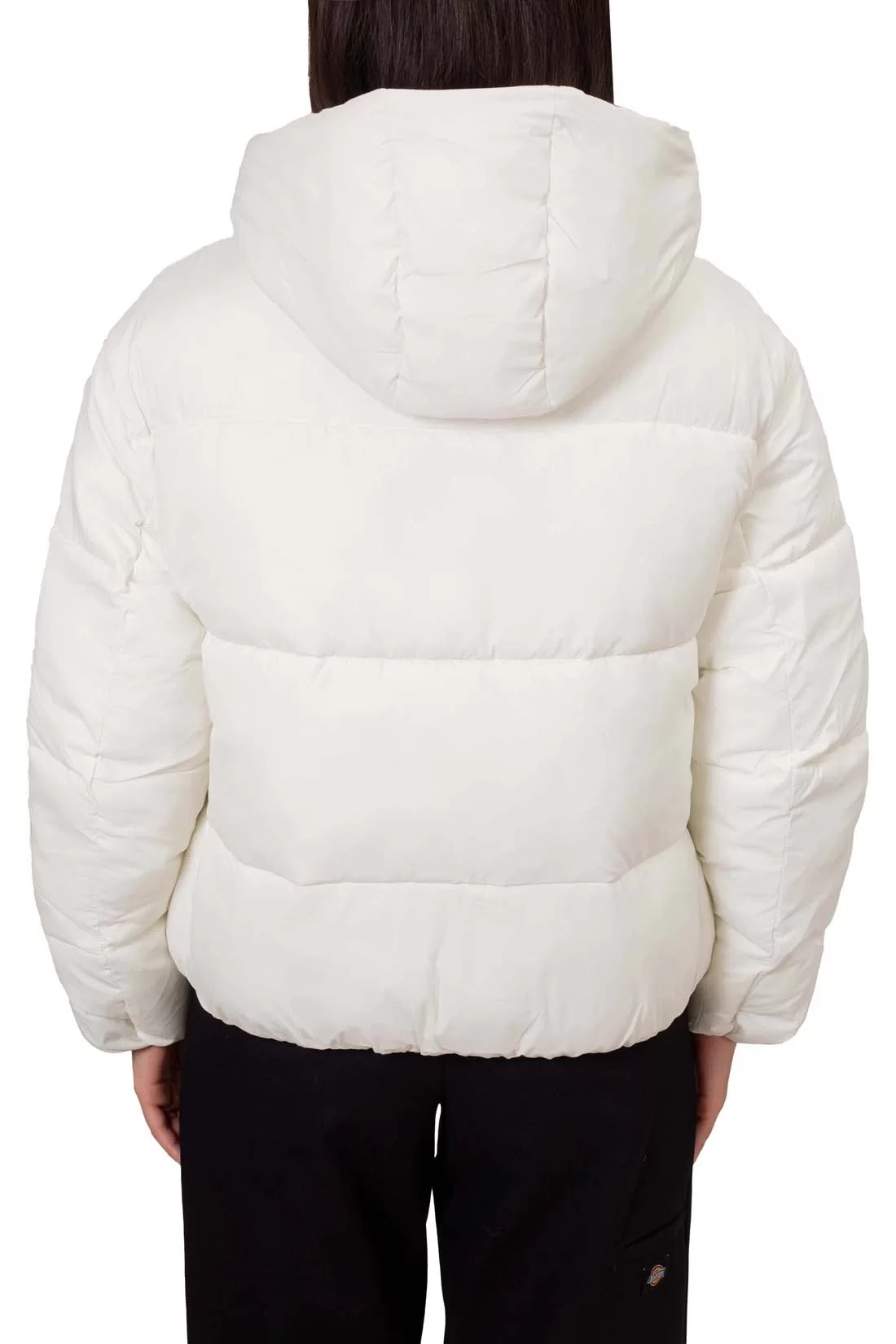 CK Jeans LOGO SHORT HOODED PUFFER Kadın Beyaz Mont J20J224112-YBI