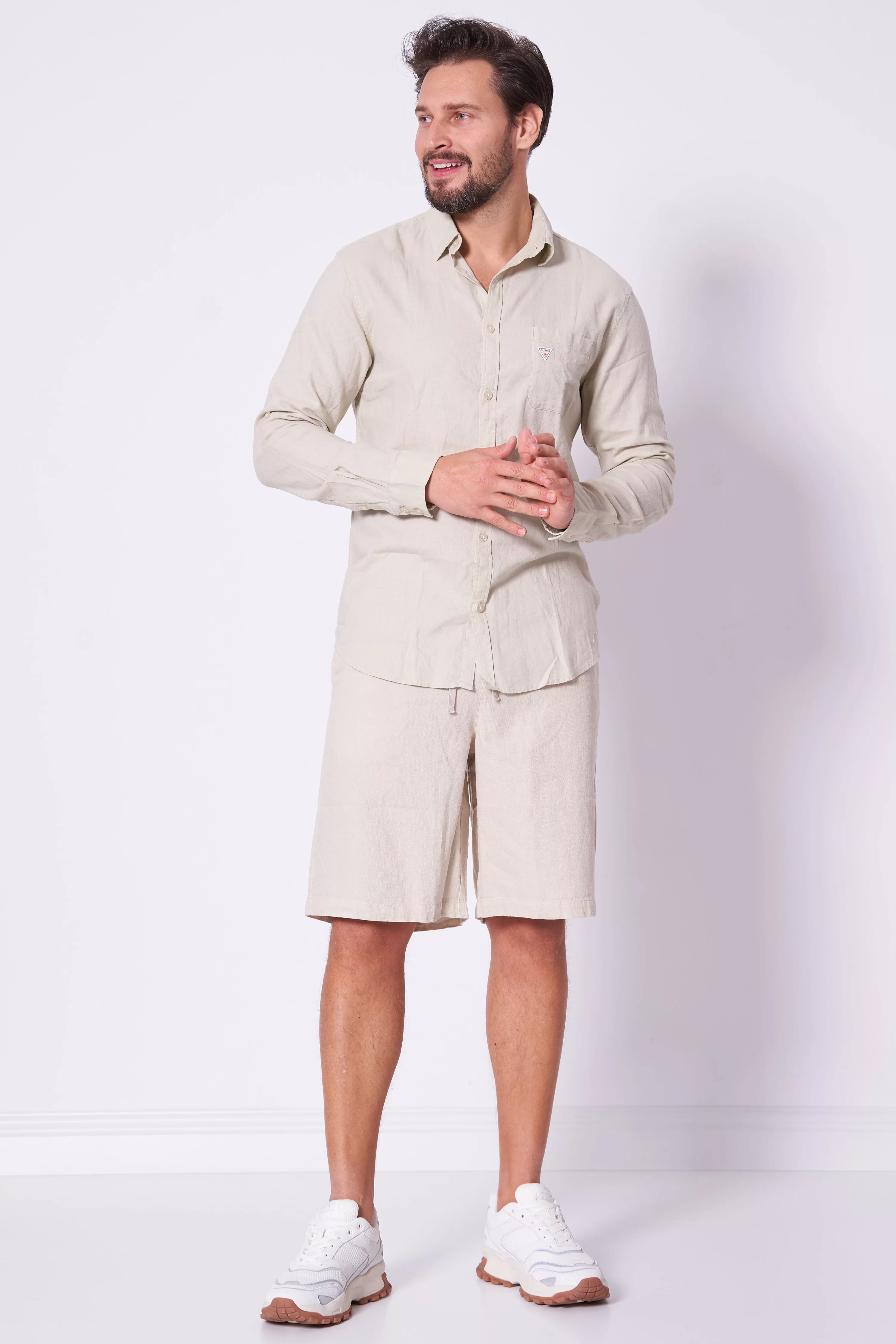 Guess LS ROLL-UP SHIRT Erkek Bej Gömlek F4GH00WG3L0-G993