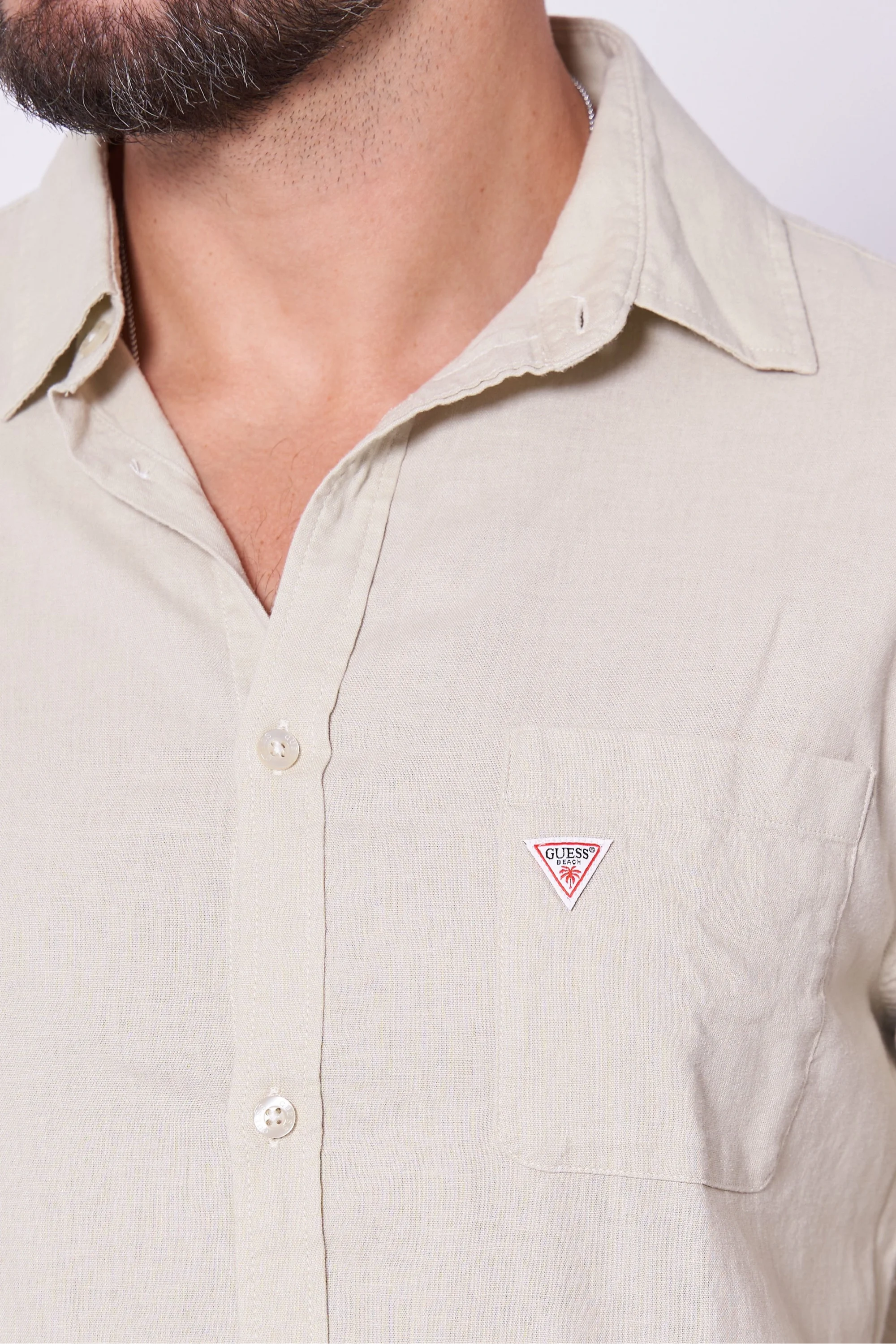 Guess LS ROLL-UP SHIRT Erkek Bej Gömlek F4GH00WG3L0-G993