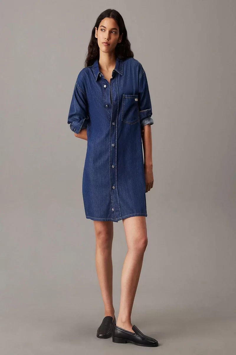 CK Jeans LYOCELL BELTED DENIM SHIRT DRESS Kadın  Elbise J20J225008-1BY