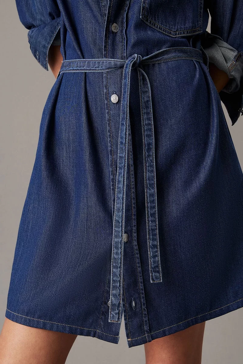 CK Jeans LYOCELL BELTED DENIM SHIRT DRESS Kadın  Elbise J20J225008-1BY