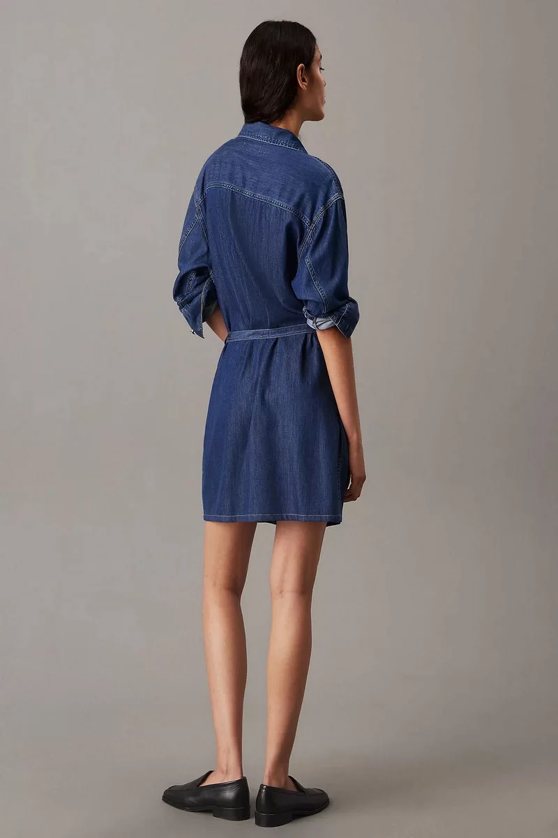 CK Jeans LYOCELL BELTED DENIM SHIRT DRESS Kadın  Elbise J20J225008-1BY