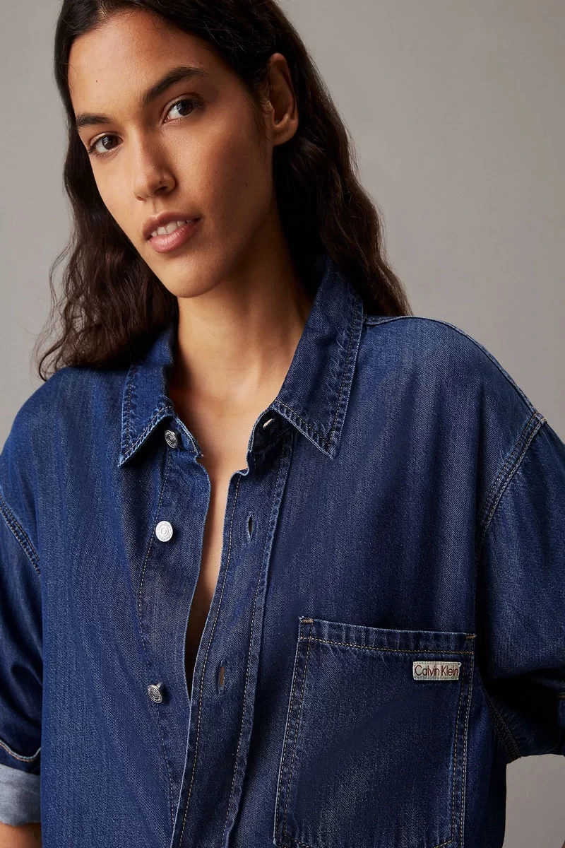 CK Jeans LYOCELL BELTED DENIM SHIRT DRESS Kadın  Elbise J20J225008-1BY