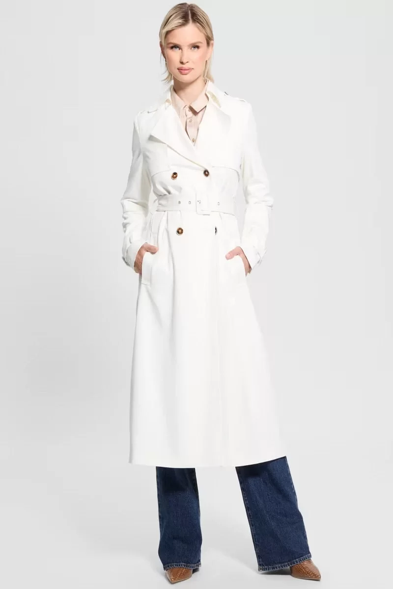 Guess Maya Unstructured Trench Kadın Beyaz Trençkot W5RL15WGYM2-G012