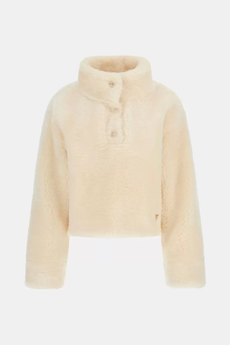 Guess MIDGE SHERPA ANORAK Kadın Krem Sweatshirt V4BL05KCIP0-G1Z3