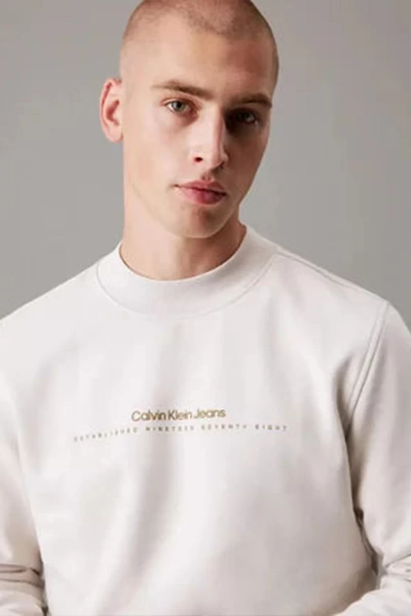 CK Jeans MINIMAL LOGO CREW NECK Erkek  Sweatshirt J30J327119-PDH