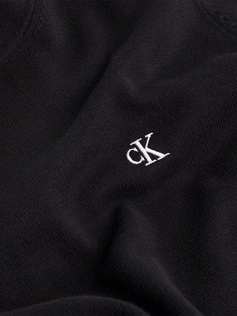 Calvin Klein Jeans  Erkek Modern Bisiklet Yaka Siyah Kazak
