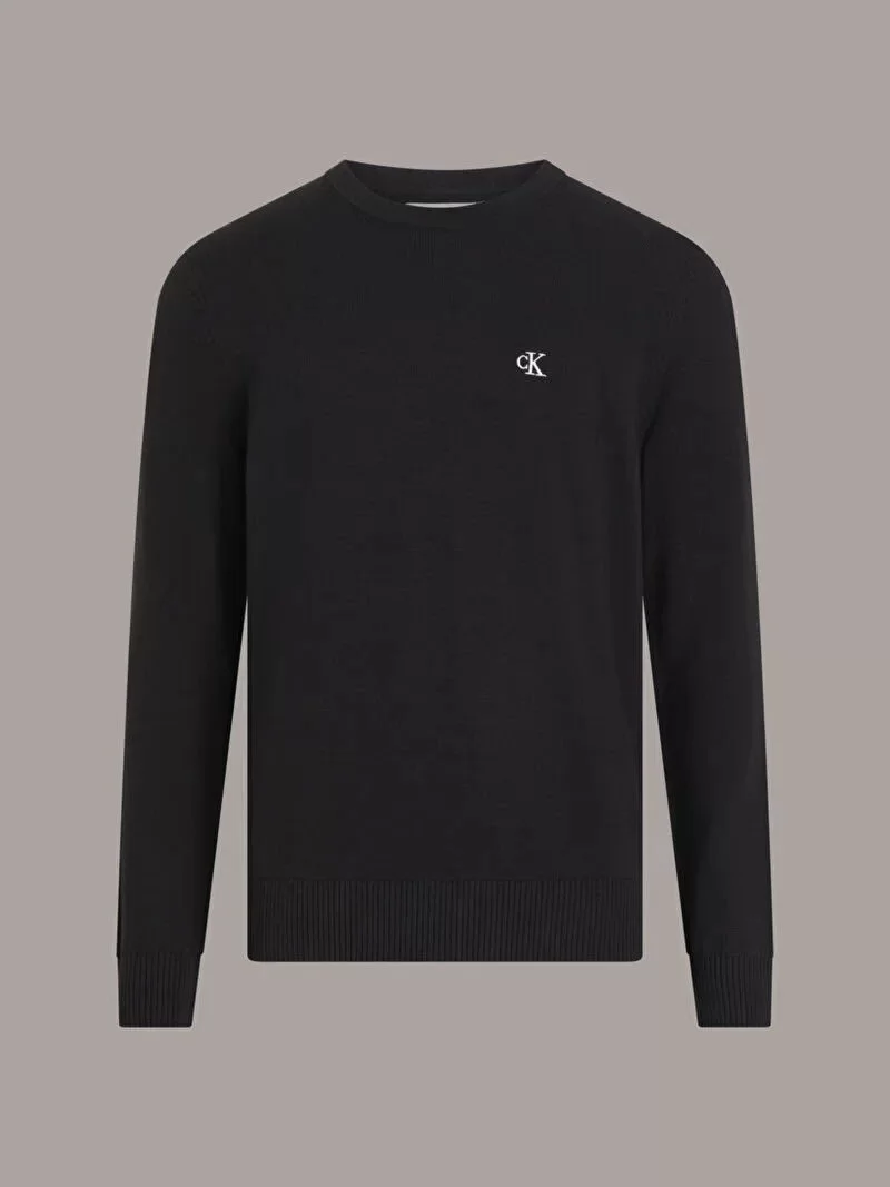 Calvin Klein Jeans  Erkek Modern Bisiklet Yaka Siyah Kazak