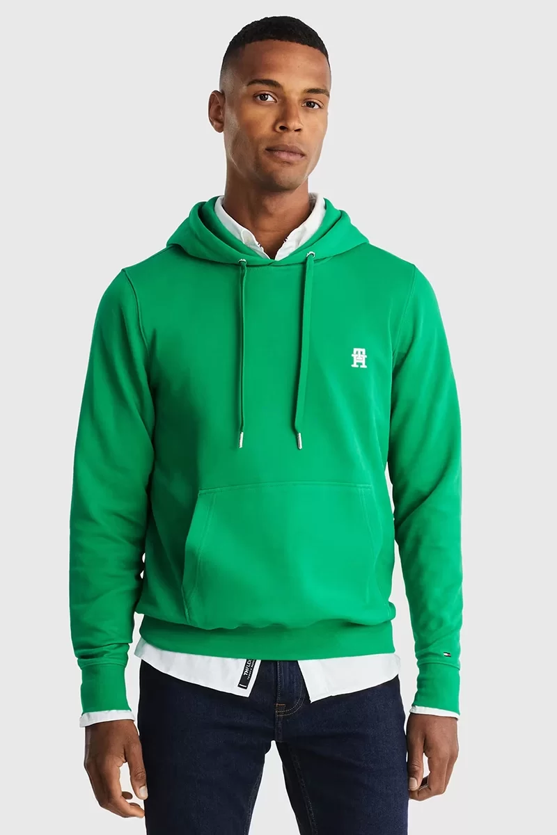 Tommy Hilfiger MONOGRAM IMD HOODIE Erkek Yeşil Sweatshirt MW0MW33646L4B