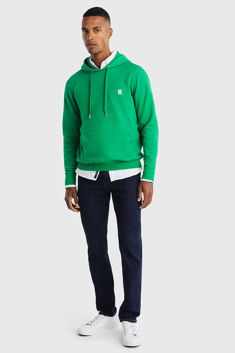 Tommy Hilfiger MONOGRAM IMD HOODIE Erkek Yeşil Sweatshirt MW0MW33646L4B