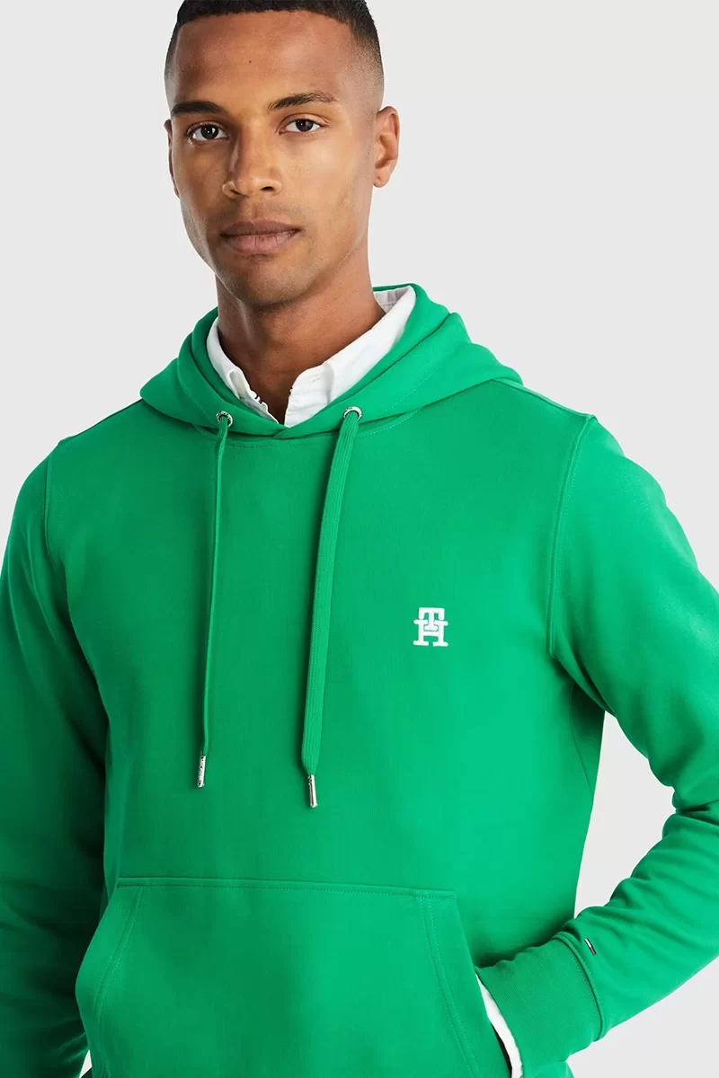 Tommy Hilfiger MONOGRAM IMD HOODIE Erkek Yeşil Sweatshirt MW0MW33646L4B