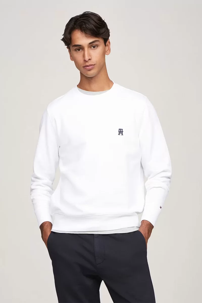 Tommy Hilfiger MONOGRAM IMD SWEATSHIRT Erkek BEYAZ Kazak MW0MW34400YBR