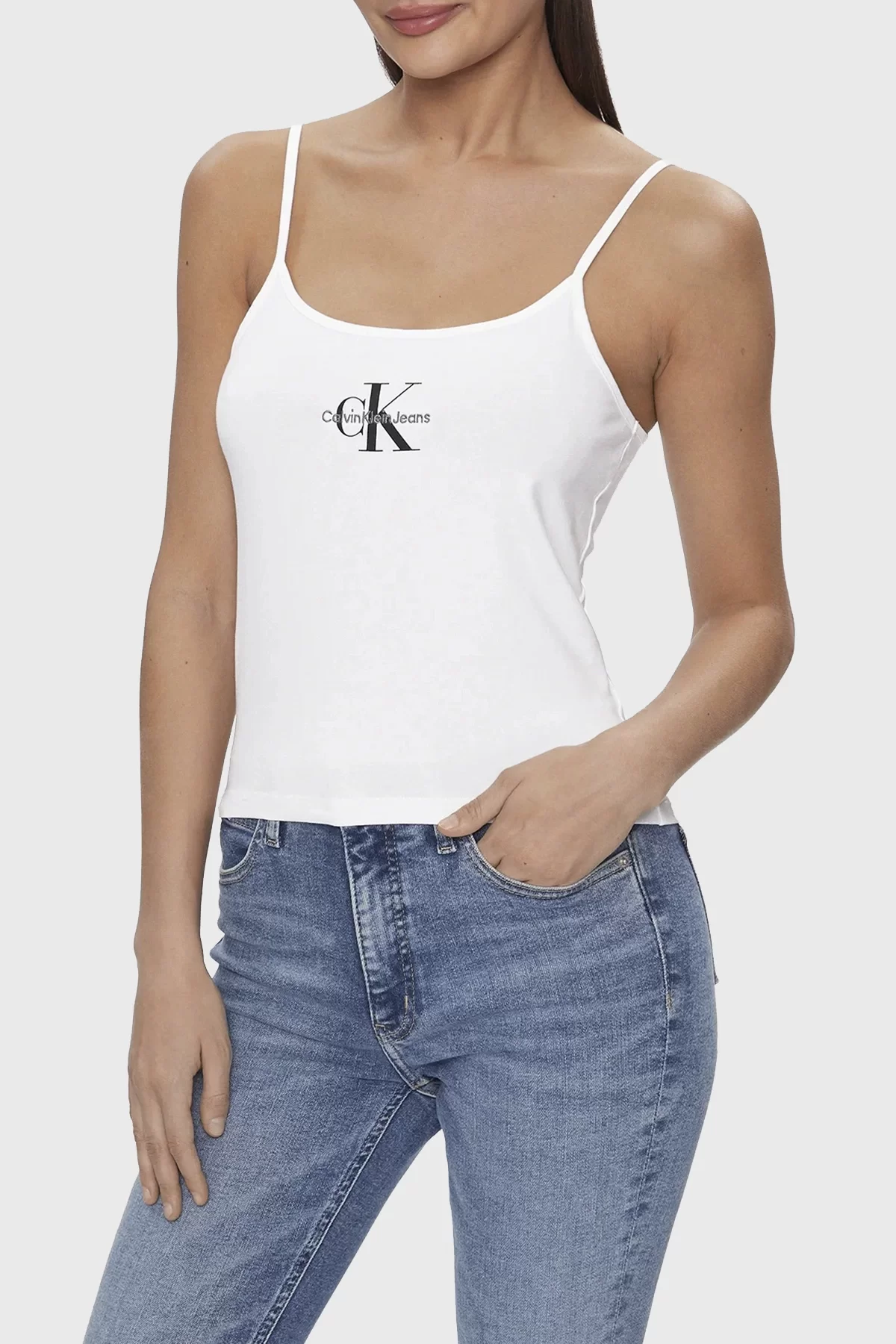 CK Jeans MONOLOGO STRAPPY TANK TOP Kadın BEYAZ Atlet J20J223105-YAF