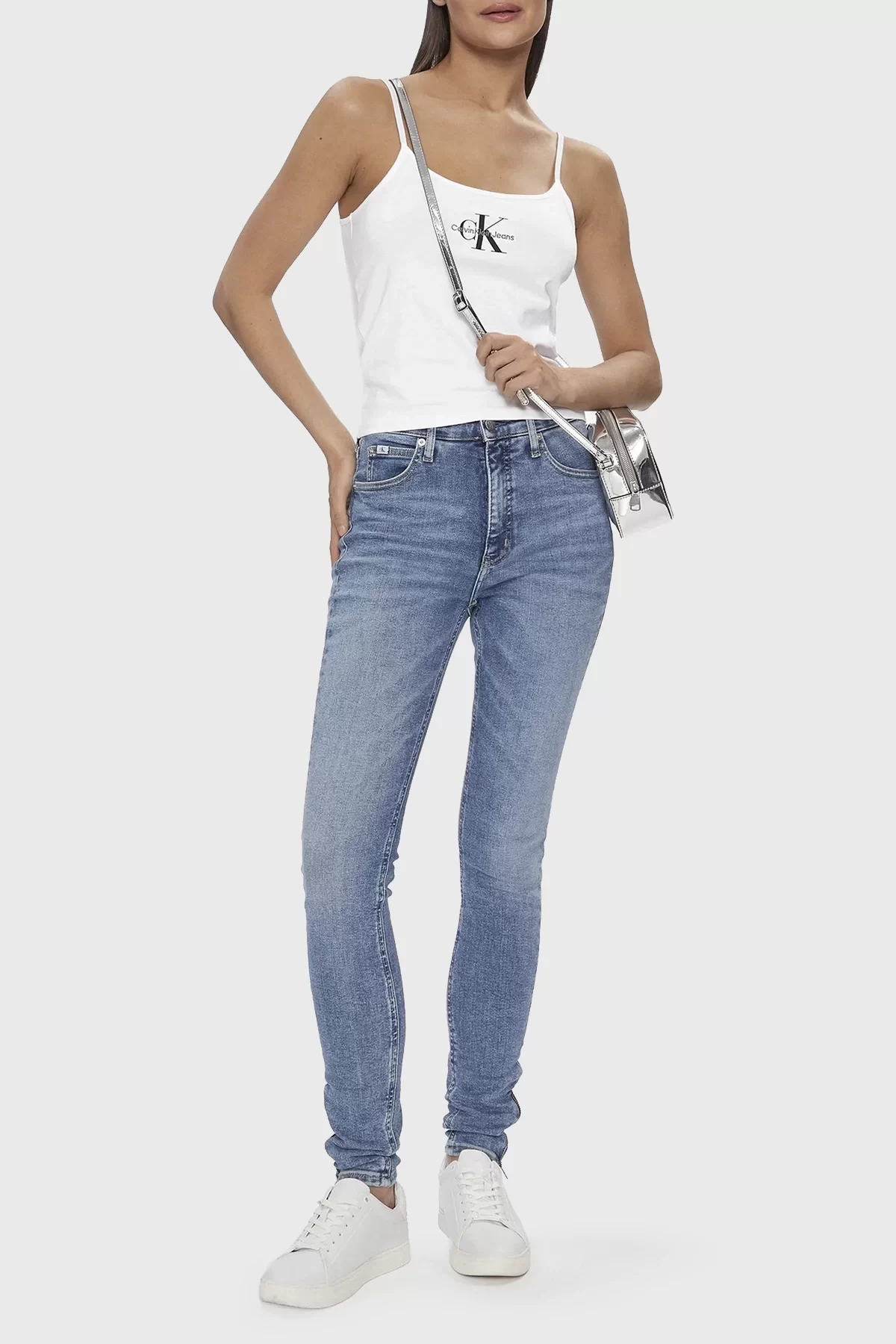 CK Jeans MONOLOGO STRAPPY TANK TOP Kadın BEYAZ Atlet J20J223105-YAF