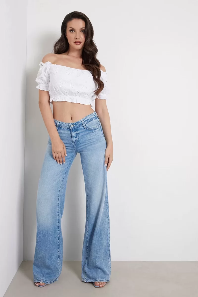 Guess OFF SHOULDER FRIDA T Kadın Beyaz Crop W4GH40WG4F0-G011