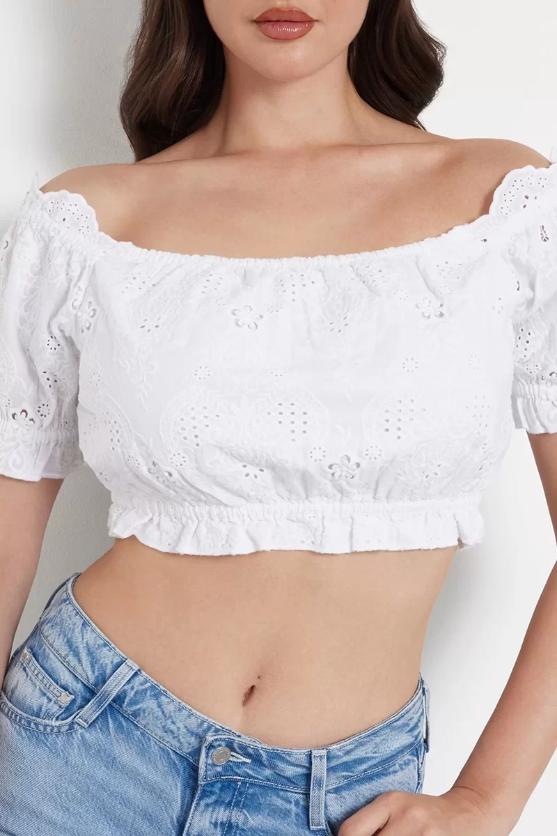Guess OFF SHOULDER FRIDA T Kadın Beyaz Crop W4GH40WG4F0-G011