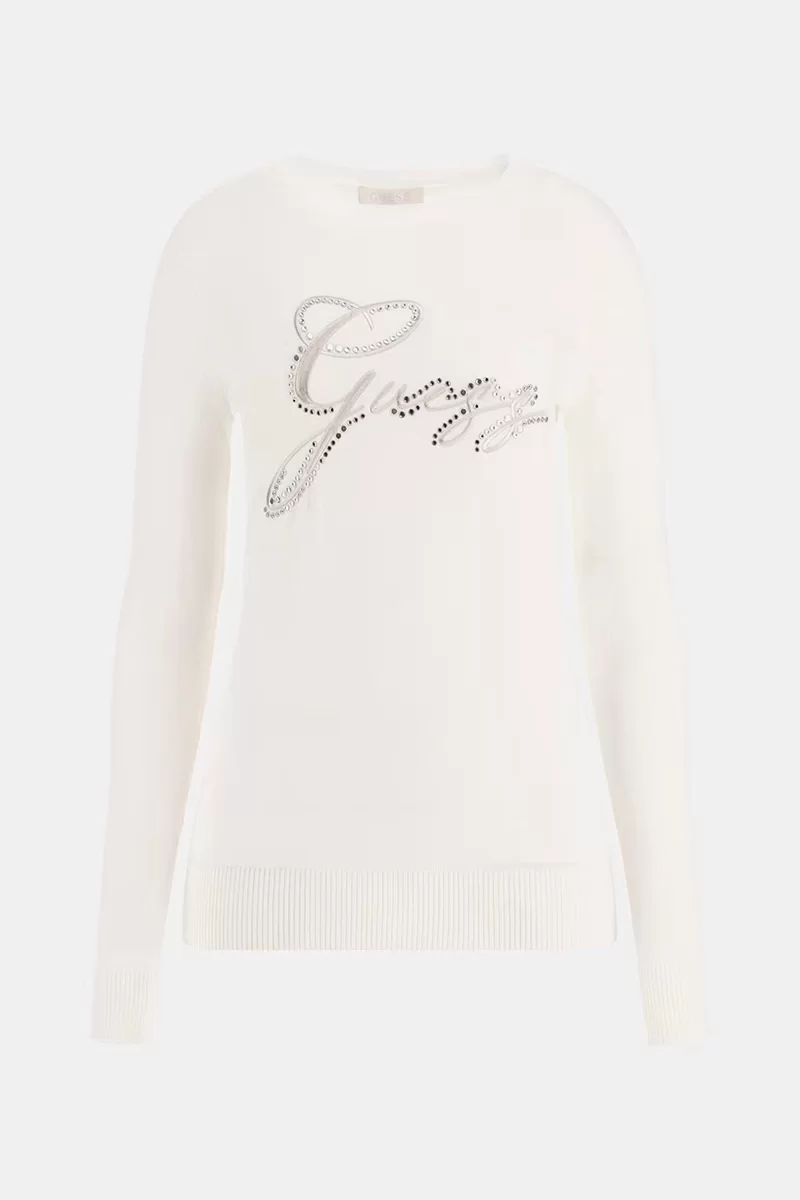 Guess Olıve Logo Rn Ls Swtr Kadın Beyaz Kazak W4BR04Z2NQ2-G012