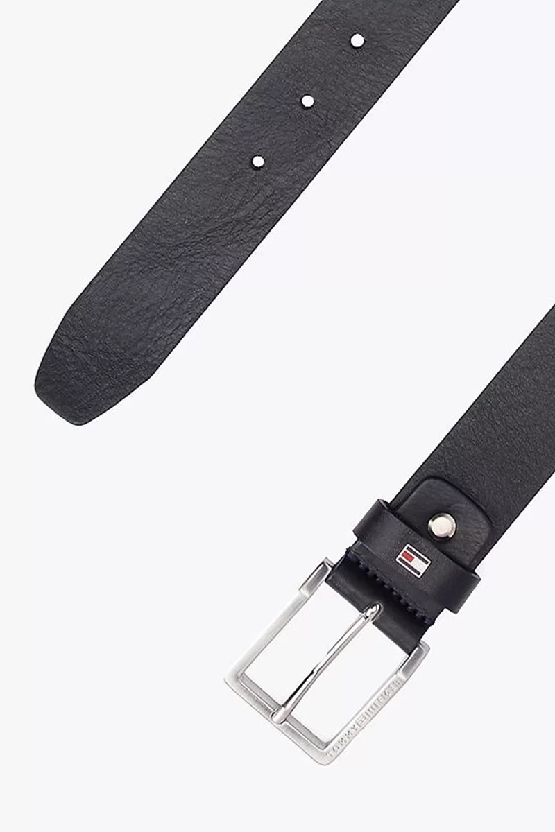 Tommy Hilfiger Erkek Siyah Ayarlanabilir Tokalı Deri Kemer