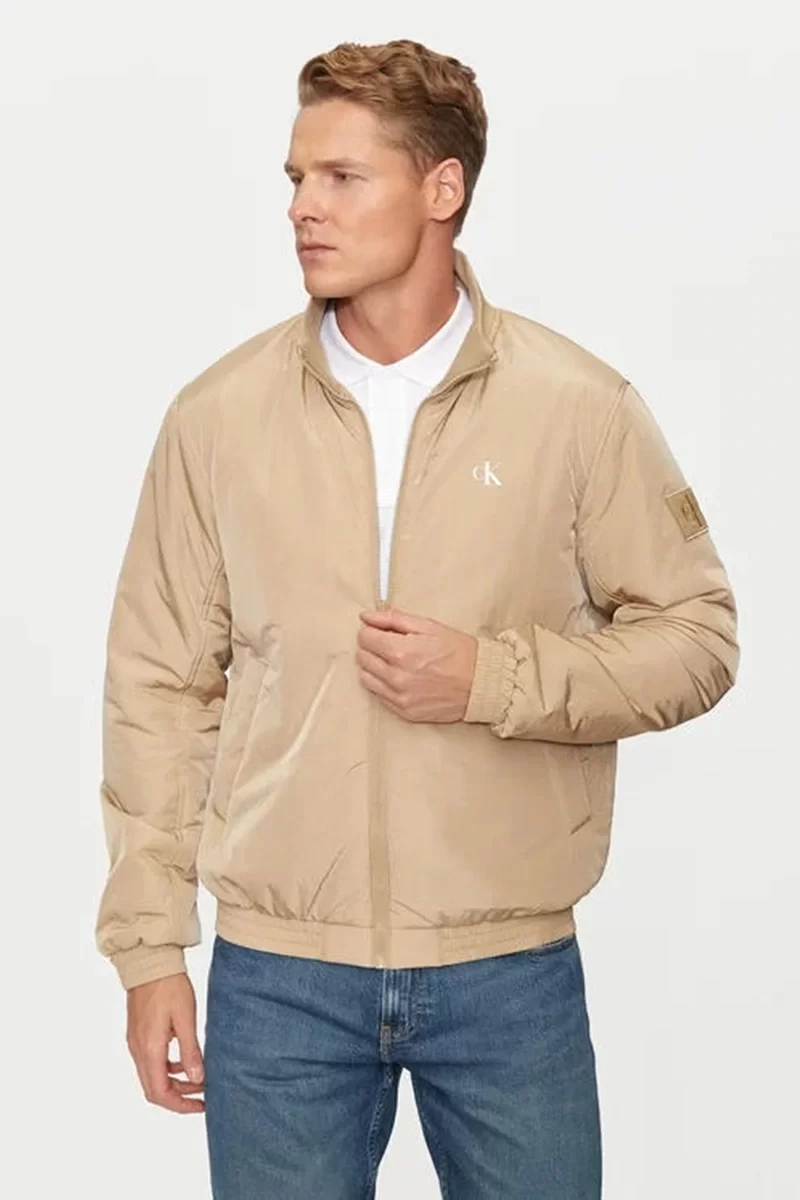 Calvin Klein Erkek Fermuarlı Bej Bomber Ceket